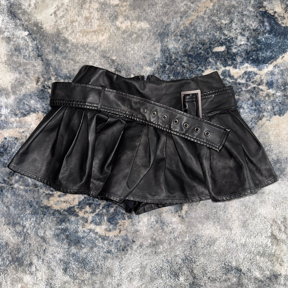 Black Leather Mini Skort